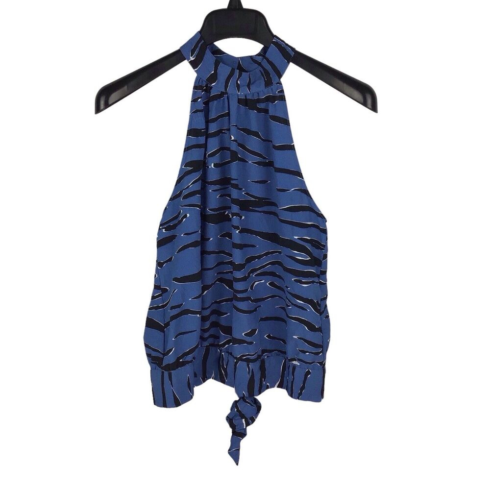 Naked Zebra Blue Animal Print Sleeveless Blouse Top Women's Small S